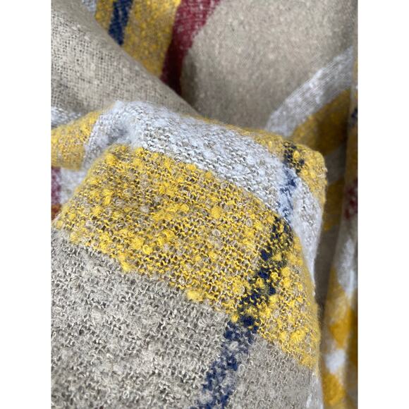 Quagga Plaid Tan Yellow Square Afghan Shrug Fringe Wrap One Size - Picture 5 of 7